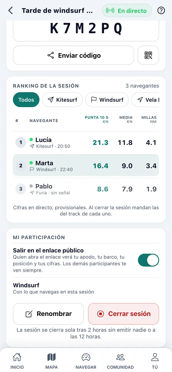 Ranking of a live session